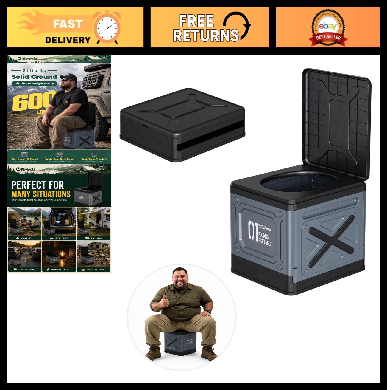 Foldable Portable Camping Toilet for Adults – Compact Travel Potty for RV, Hikin