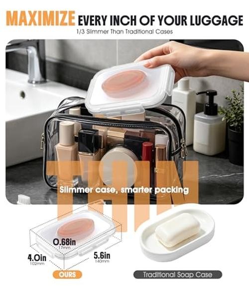 2-Pack Leakproof Travel Soap Case with Lid, Portable Soap Holder, White&blue