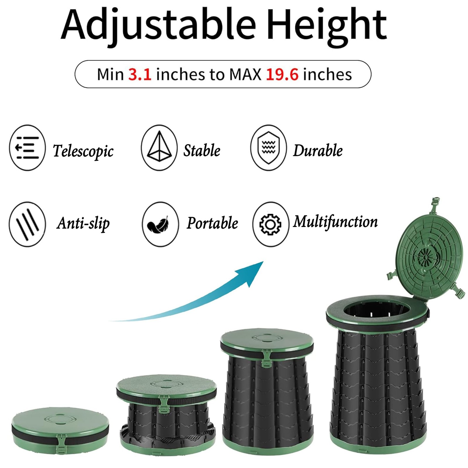XXL Portable Toilet -19.7″H 15″ D Adjustable Foldable Camping Toilet, Luggabl…