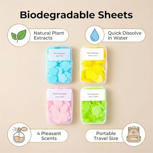 4 Different Scented Mini Fresh Portable Disposable Petal Hand Wash Sheets,