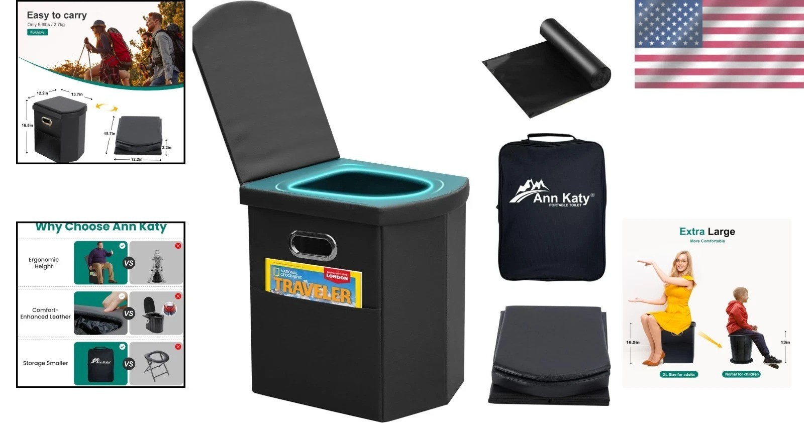 Folding Tall Toilet for Adults – Waterproof Bag Included