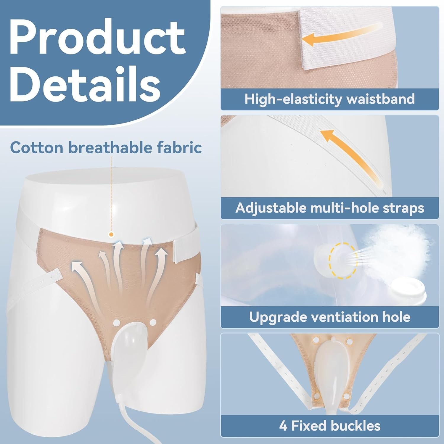 Portable Reusable Male Urinal Bag 2000ML+1000ML for Elderly Bedridden Khaki