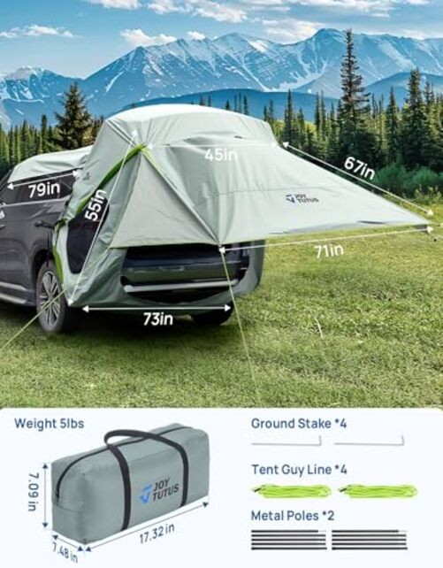 JOYTUTUS SUV Tailgate Tent with Three Sides Awning and Large-New Grey Green