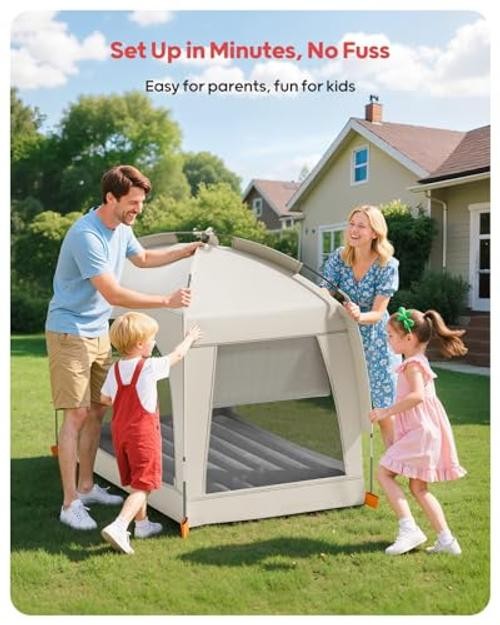 Lightweight Blow Up Kids Air Mattress with Hand Pump – Indoor & A-khaki Gray