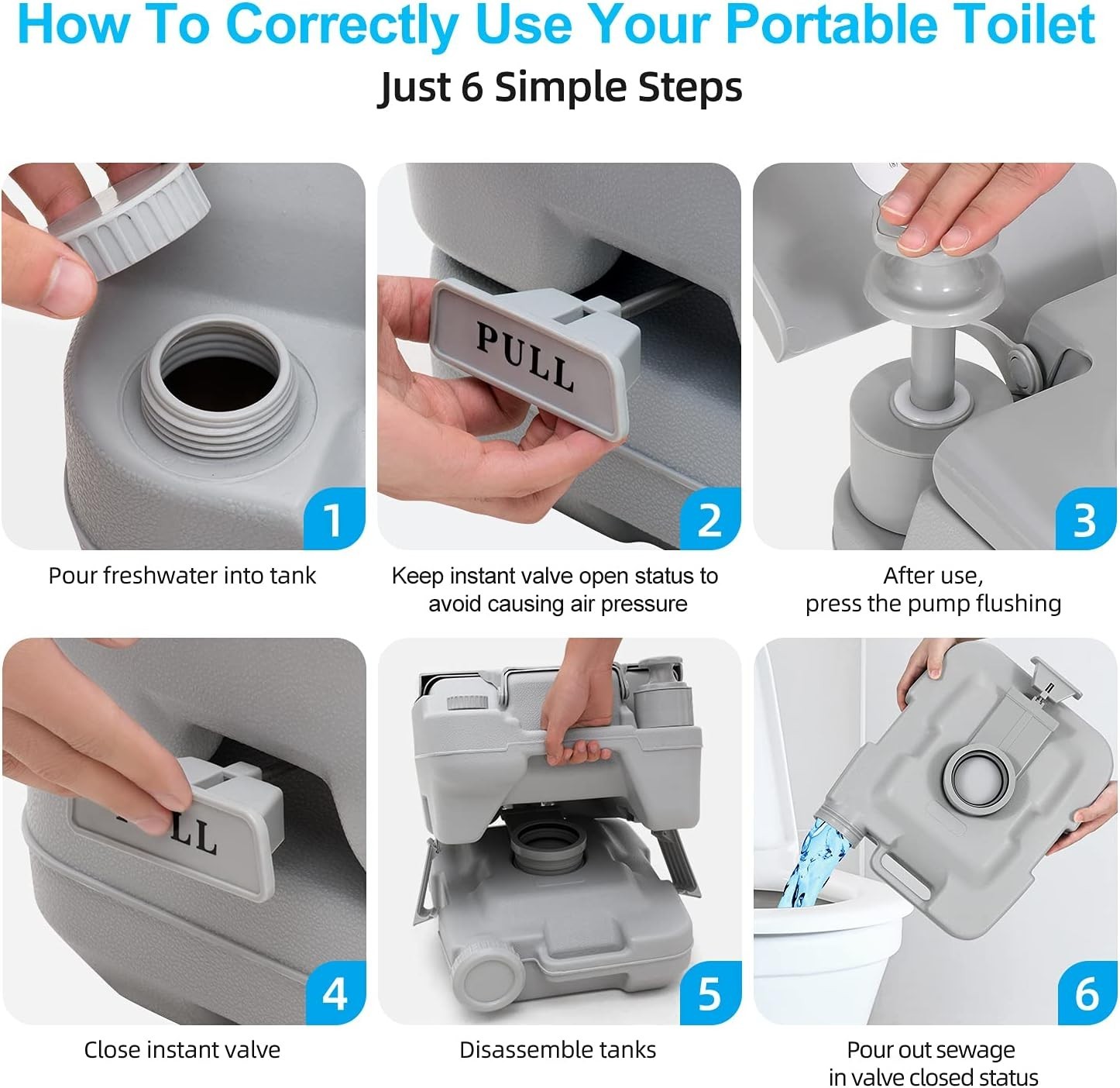 Durable 2.6 Gallon Portable Travel Toilet with Handle Flush Pump for Camping