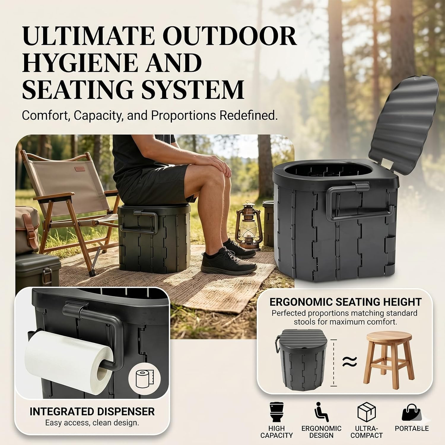 Portable Camping Toilet with Privacy Tent – Foldable Toilet Set for Adults and E