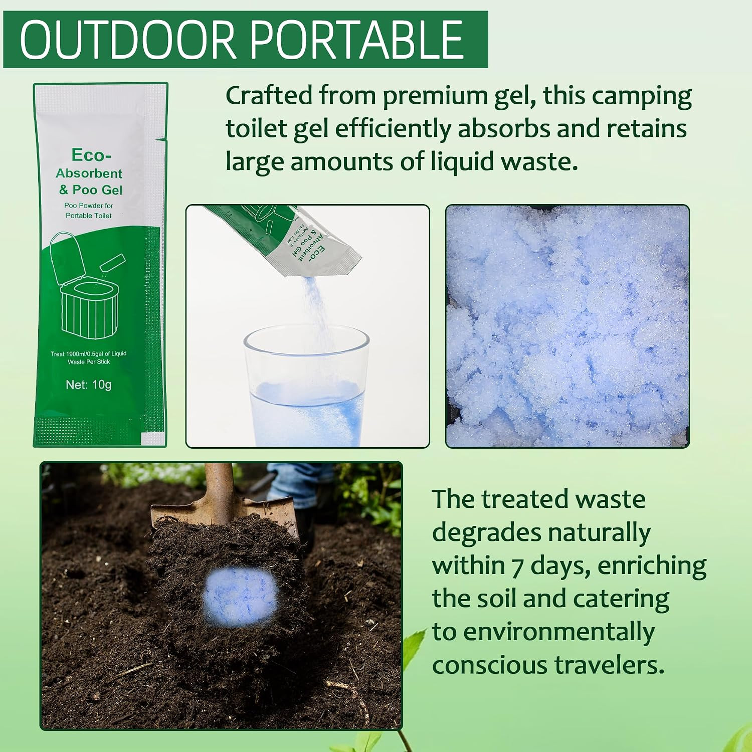 Portable Toilet Absorbent Gel with Camping Toilet Bags, Poo Urine Powder for Hik