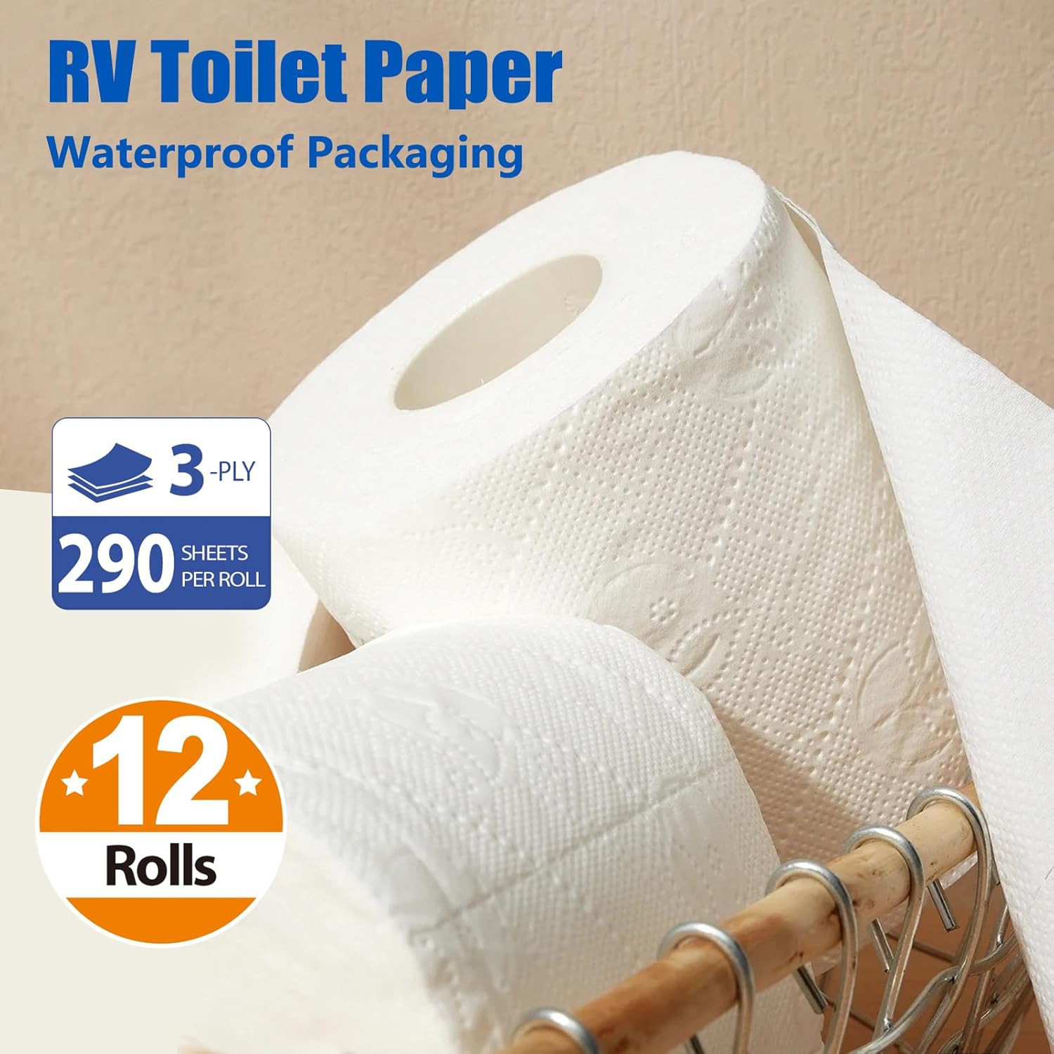 RV Toilet Paper – 12 Rolls, Rapid Dissolve, Septic Safe, Travel Toilet Tissue fo