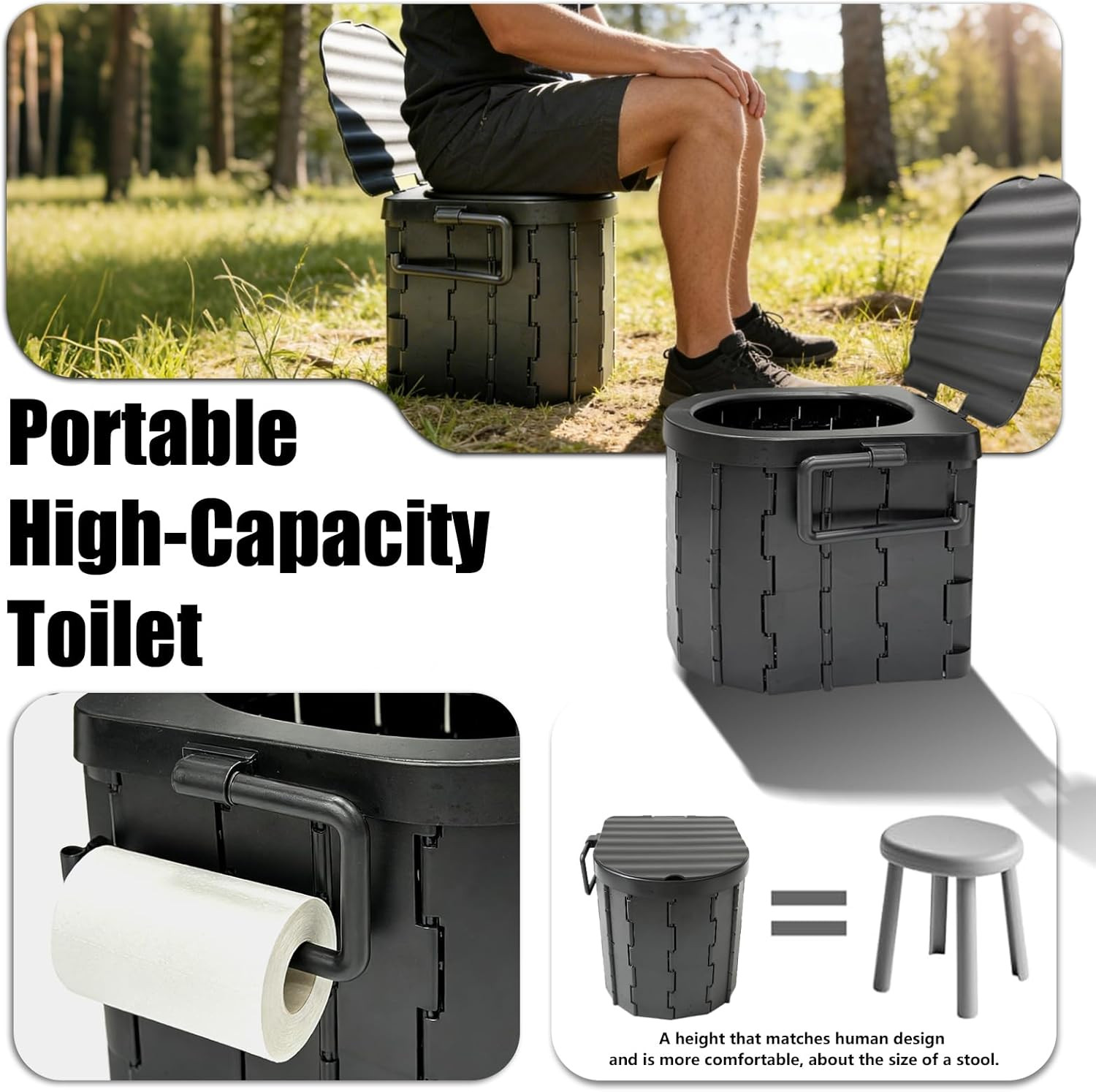 Portable Camping Toilet with Privacy Tent – Foldable Toilet Set for Adults and E