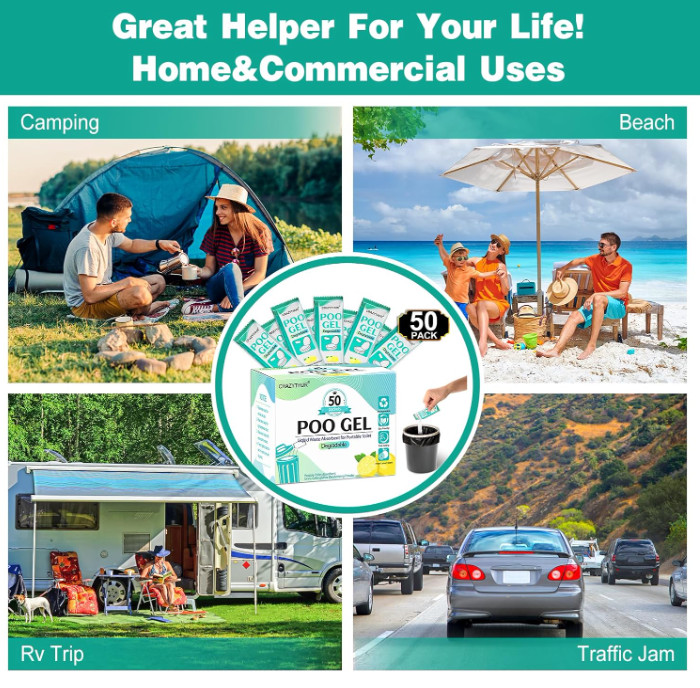 Portable Toilet Gel Powder – Odor Control for Camping, Hiking & Travel Toilets