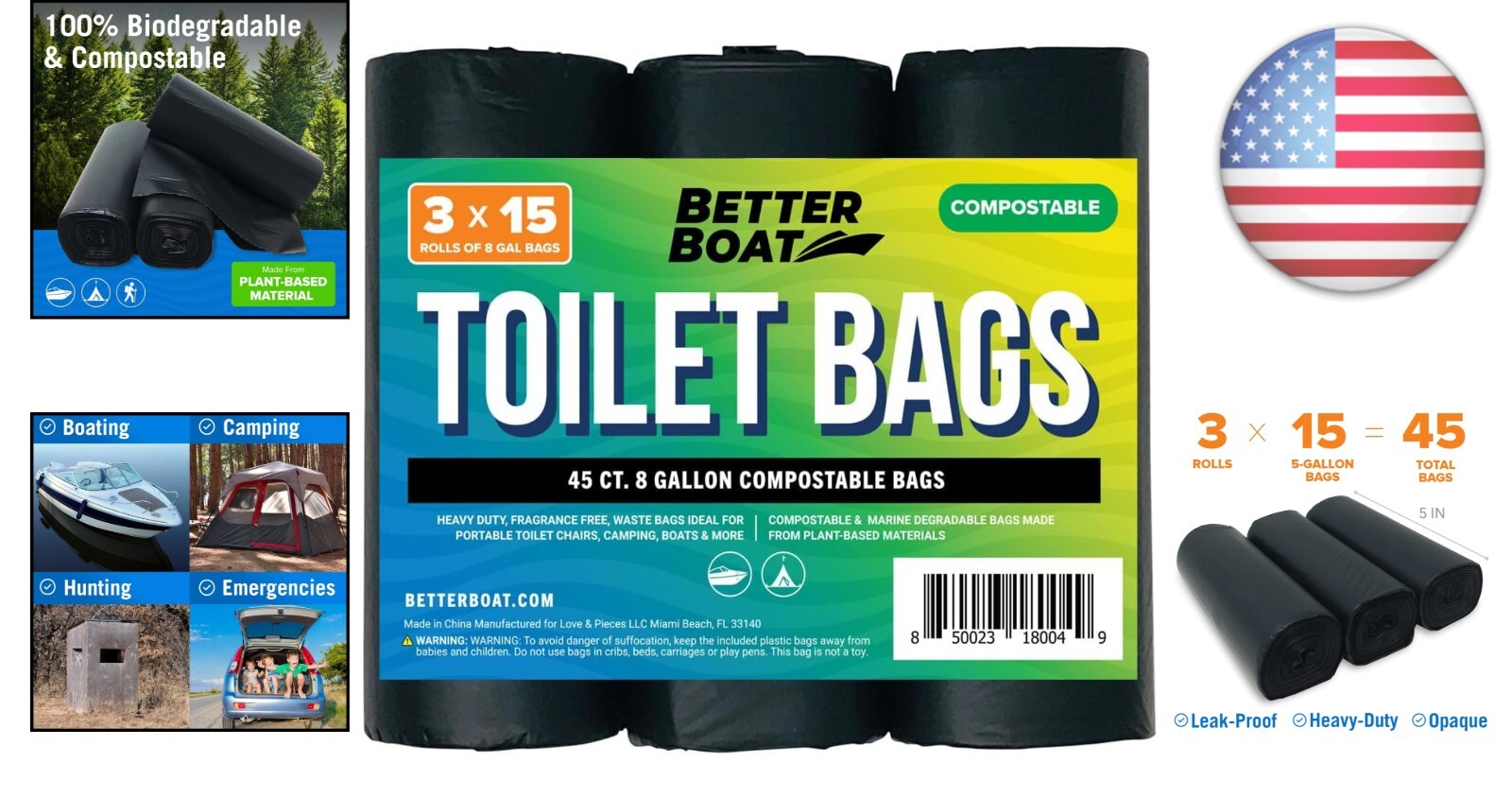 Universal Fit 8-Gallon Biodegradable Toilet Bags – Ideal for Camping & Compost