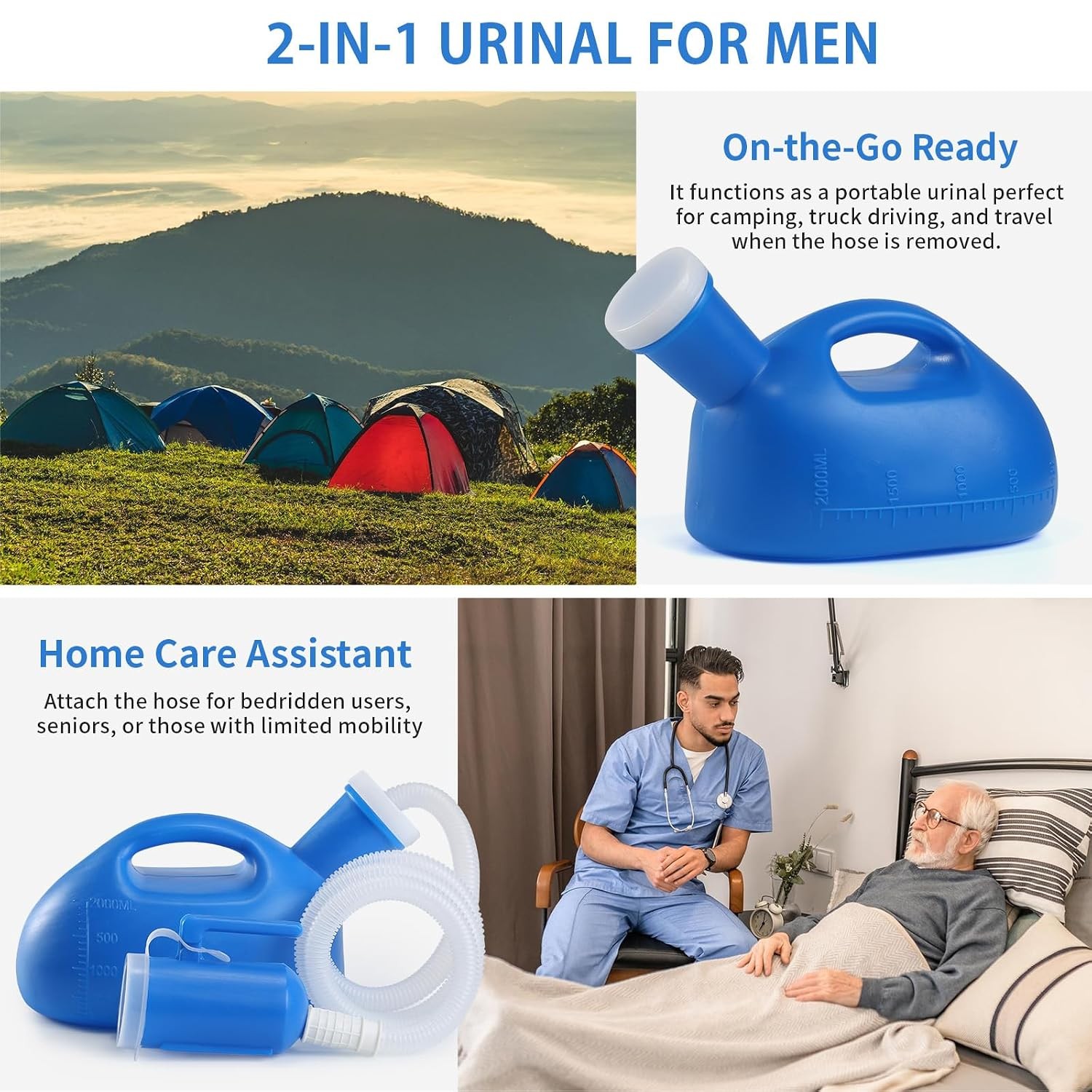 Portable Spill Proof Urinal for Men Blue Camping Urinal Toilet