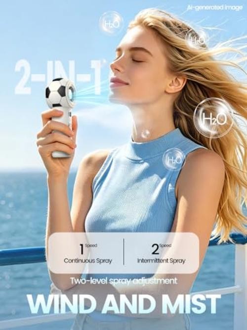World Cup 2026 Portable Misting Fan, Soccer Shape Quiet Handheld Fan with