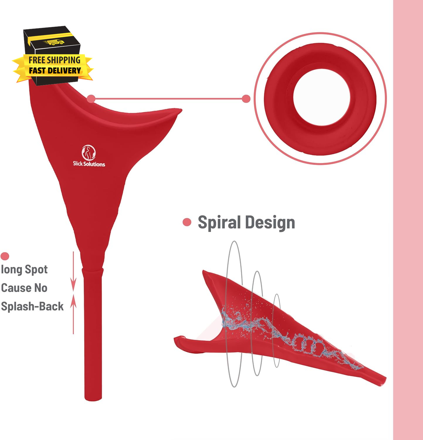 Slick- Female Urination Device, Red Female Urinal, Urinal for Women, Pee Funnel