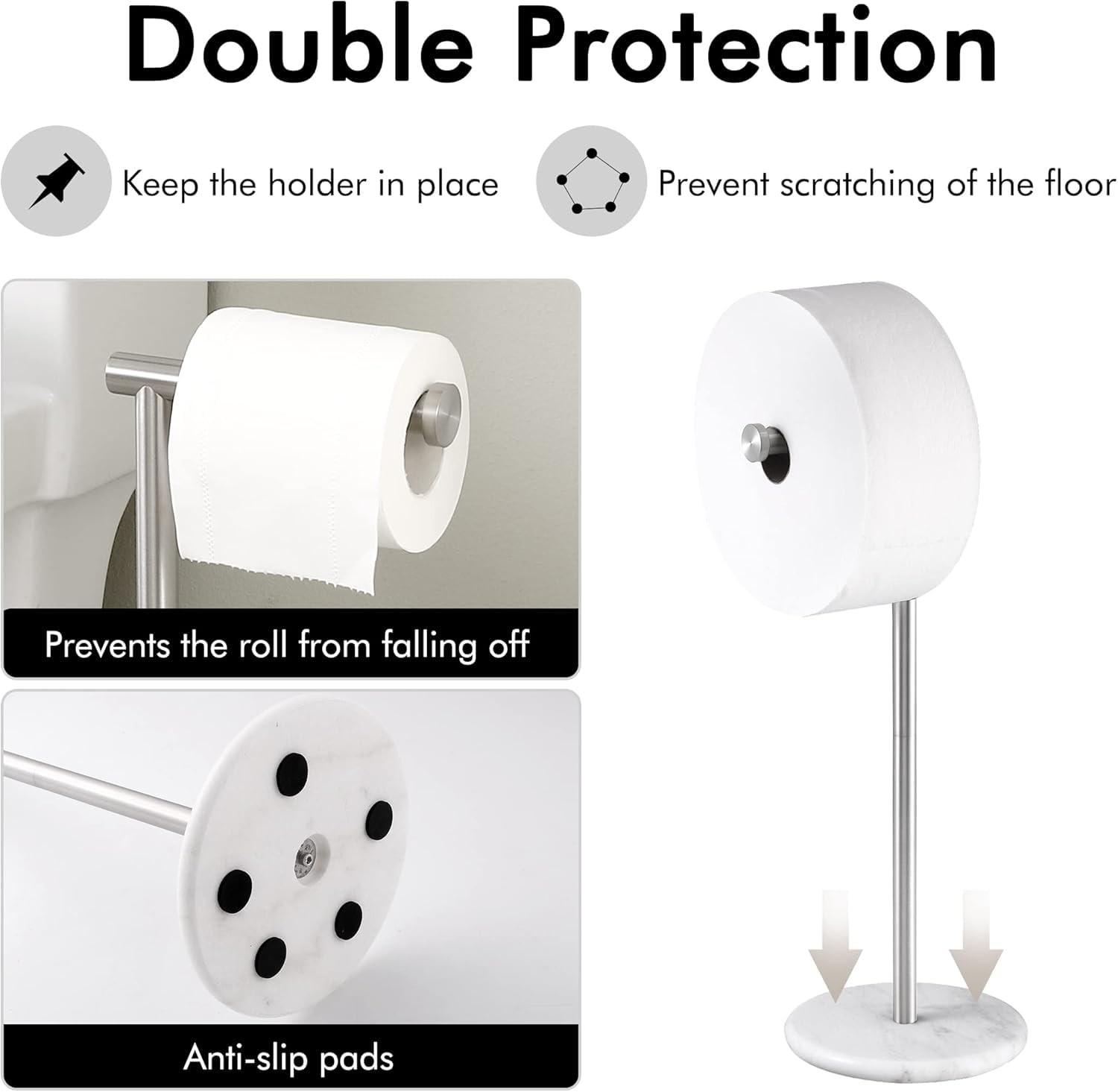 Toilet Paper Holder Free Standing with Natural Marble Base, 26″ Height Floor Fre