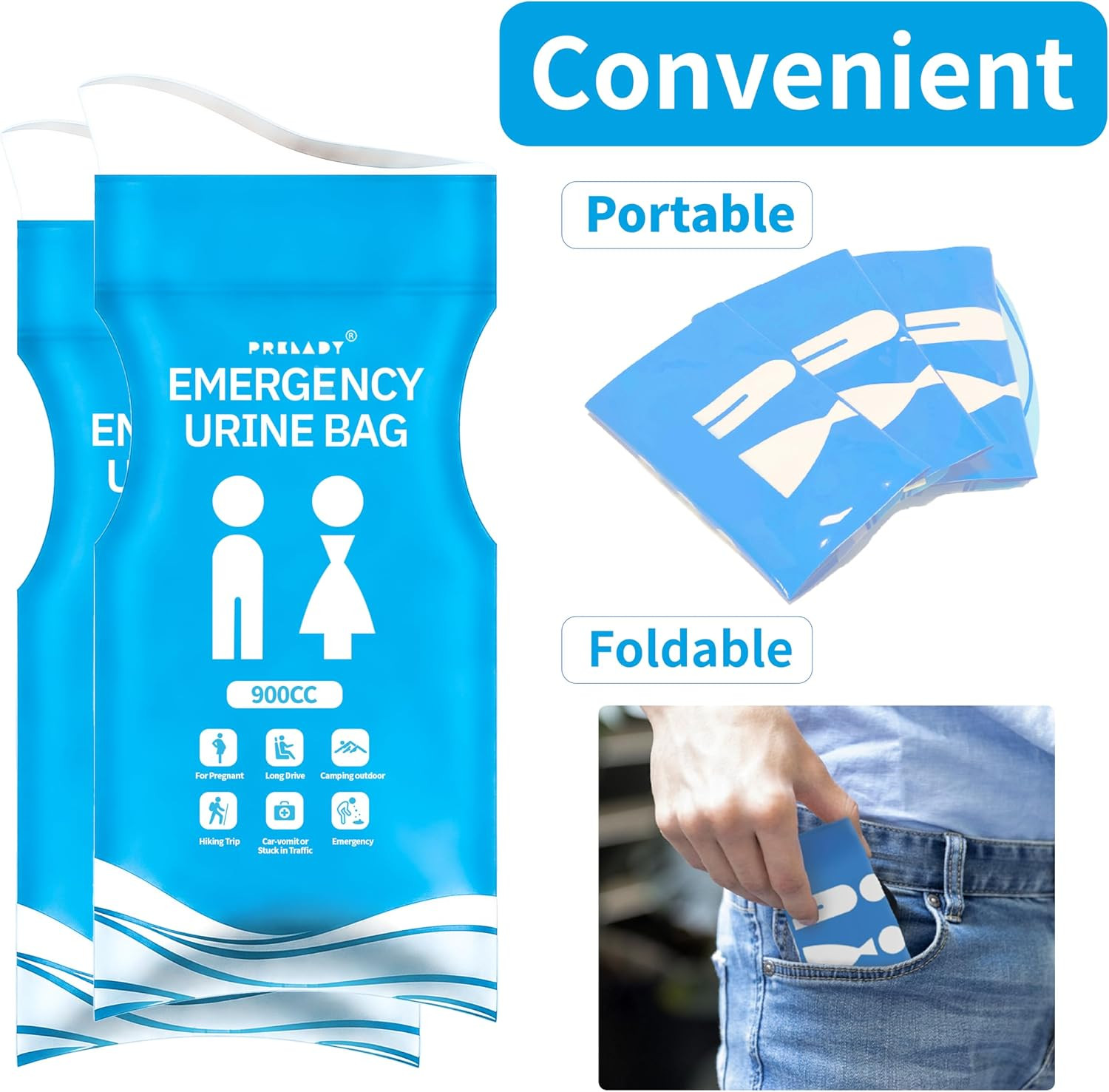 Prelady 900CC Disposable Urine Bag, 12 PCS Emergency Portable Urinal Bags for Me