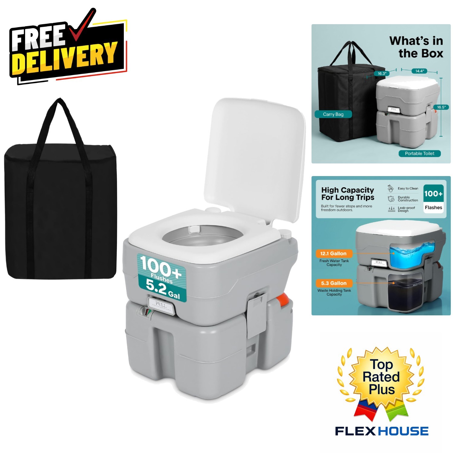 5.2 Gallon Camping Toilet with Full-Coverage Flush – Travel Made Comfortable