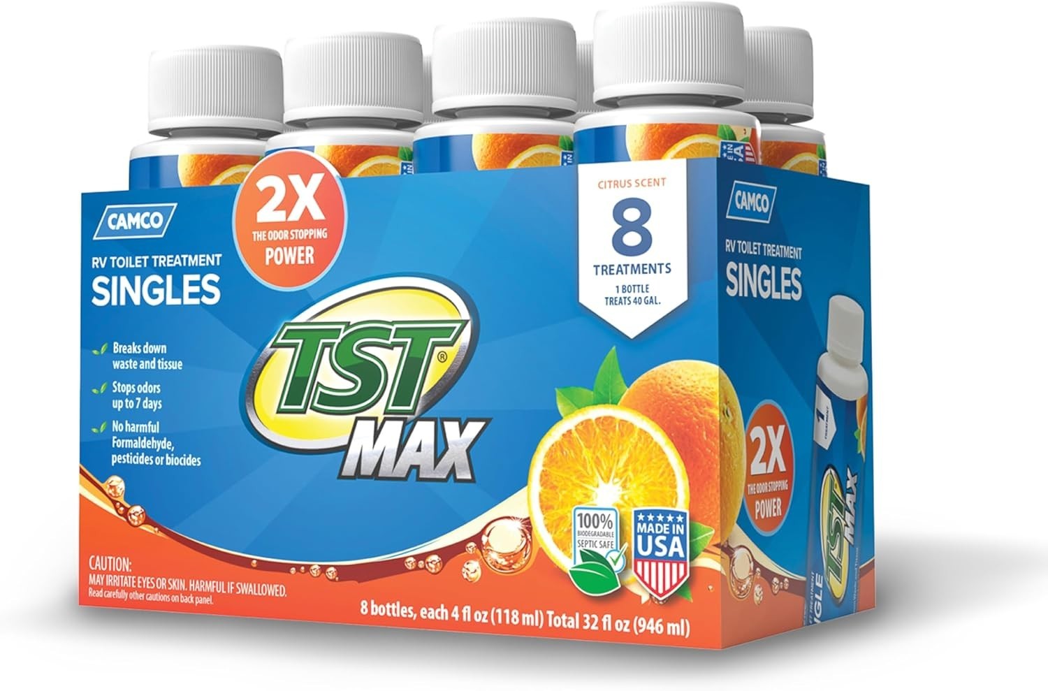 Camco TST MAX Toilet Treatment Singles for Camper & RV – Pack of 8 Single-Use 4O