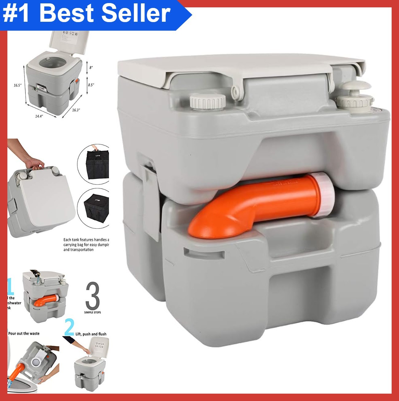 Portable Camping Toilet 5.3 Gallon Detachable Holding Tank with Carrying Bag