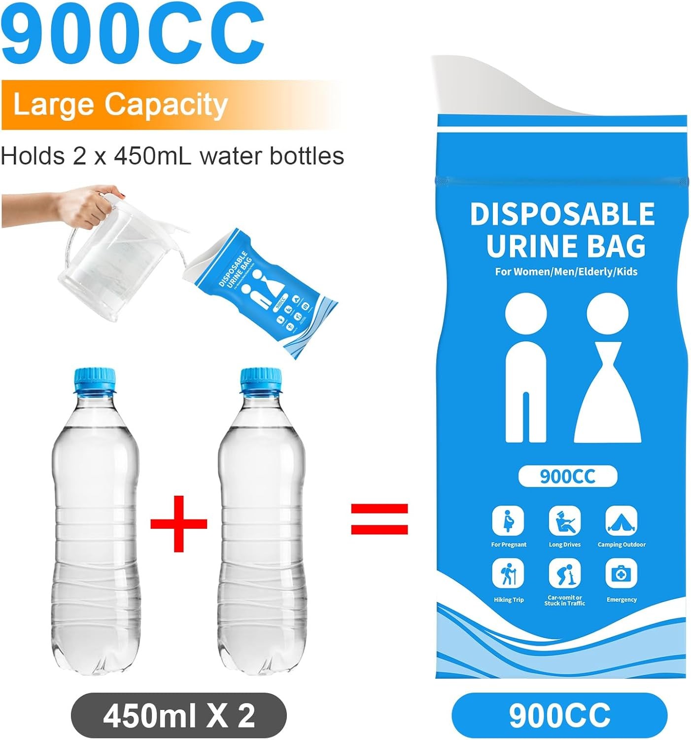 Disposable Urine Bags 12 Pcs, 900ML Pee Bags for Travel for Women and Men, Emerg