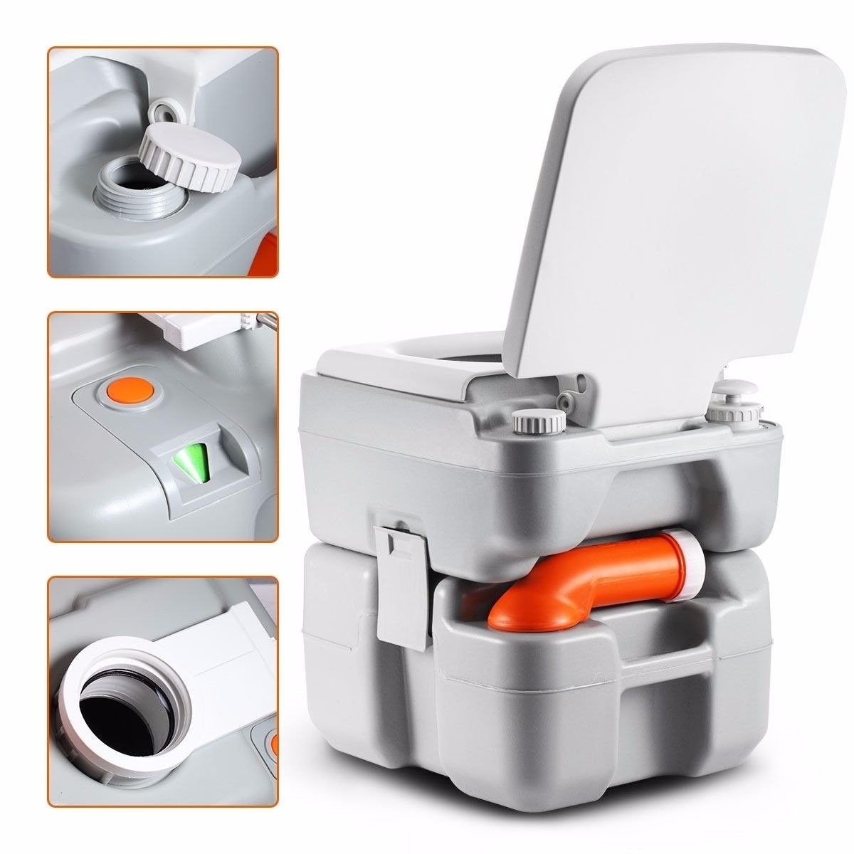 SereneLife Portable Toilet – Compact RV Travel Potty Standard, Gray White
