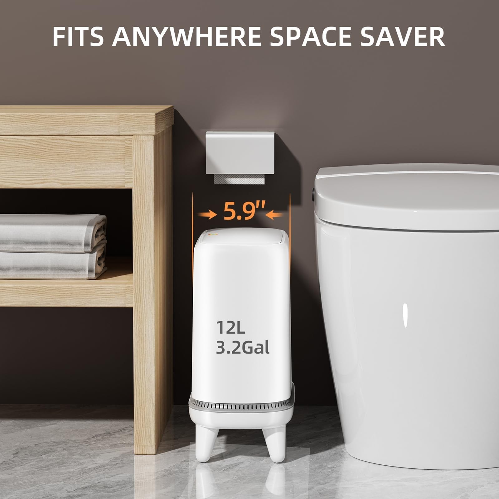 Bathroom Trash Can with Lid, Vacuum Adsorption Small Garbage Can 3.2 Gallon P…