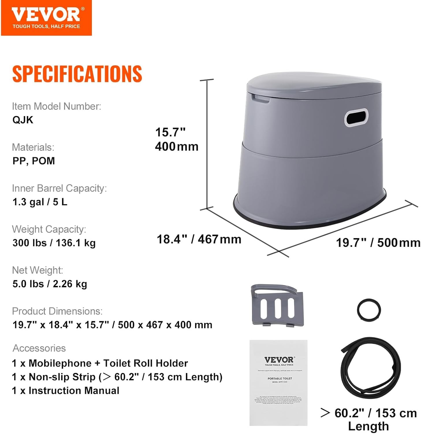 RV Toilet for Camping, Portable Toilet with 1.3 Gal Detachable Inner Bucket & Re