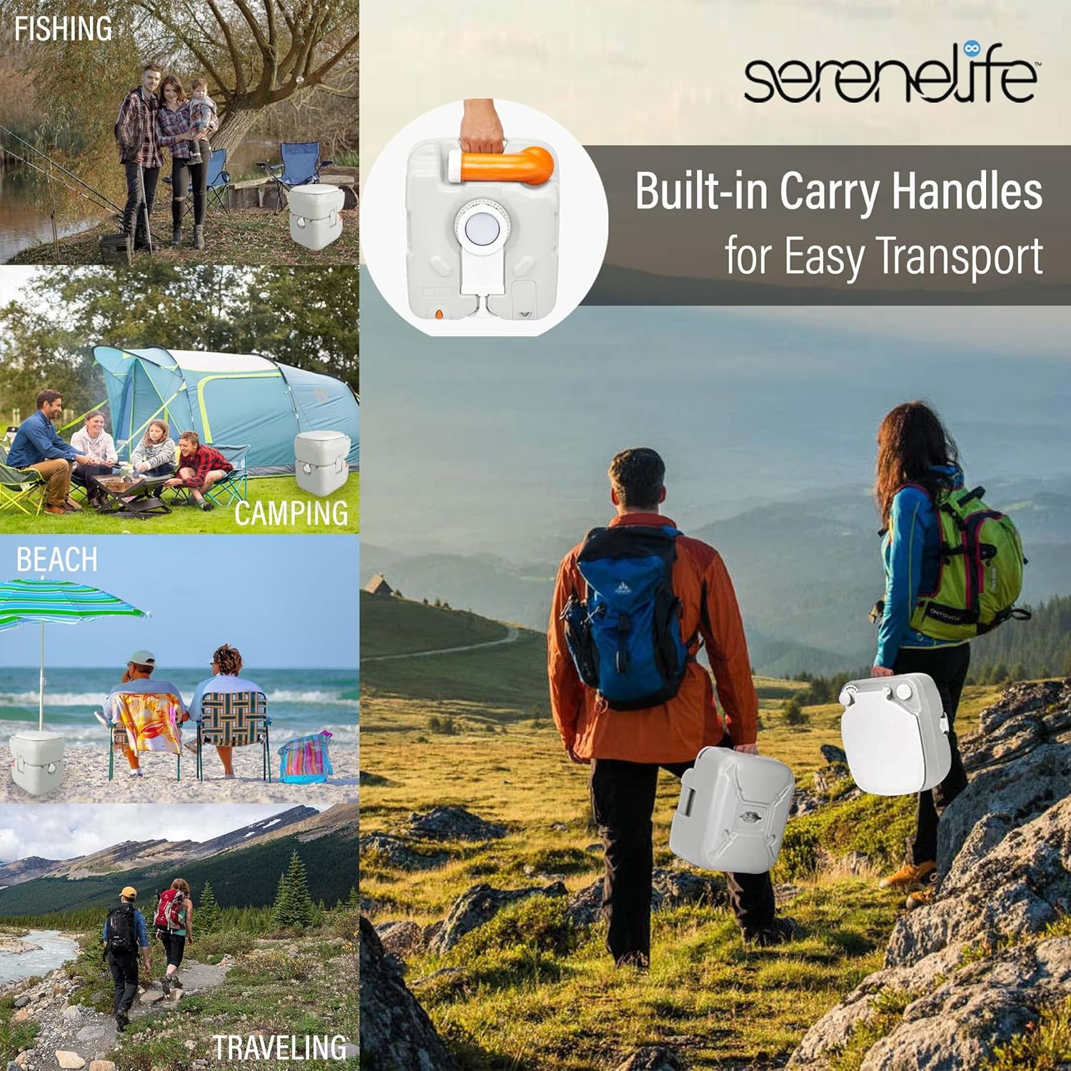 Portable 5.8 Gallon Camping Toilet with Carry Bag & Hand Sprayer, Leak Proof
