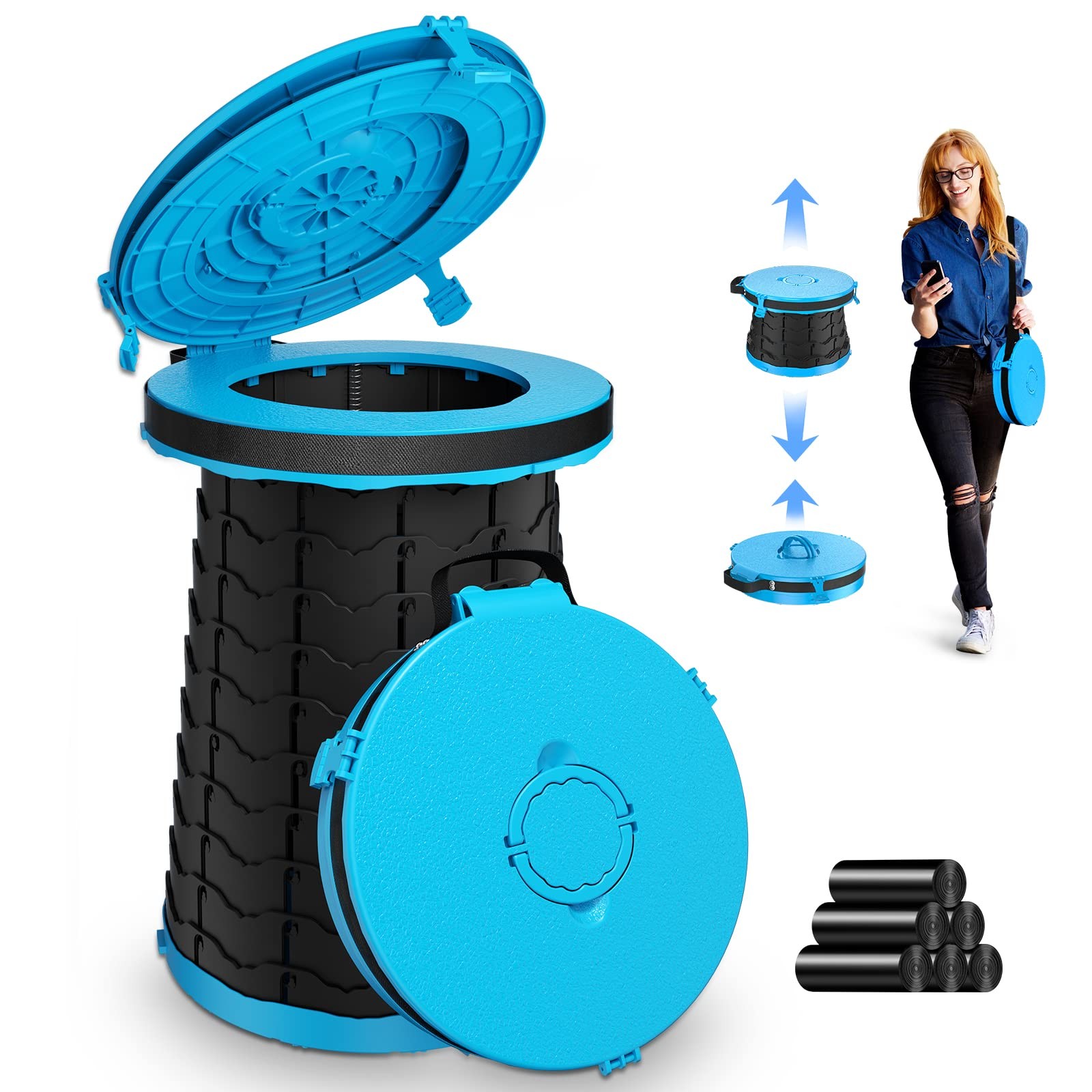 XXL Portable Toilet – 19.7″H Adjustable Foldable Camping Toilet, Luggable Loo…