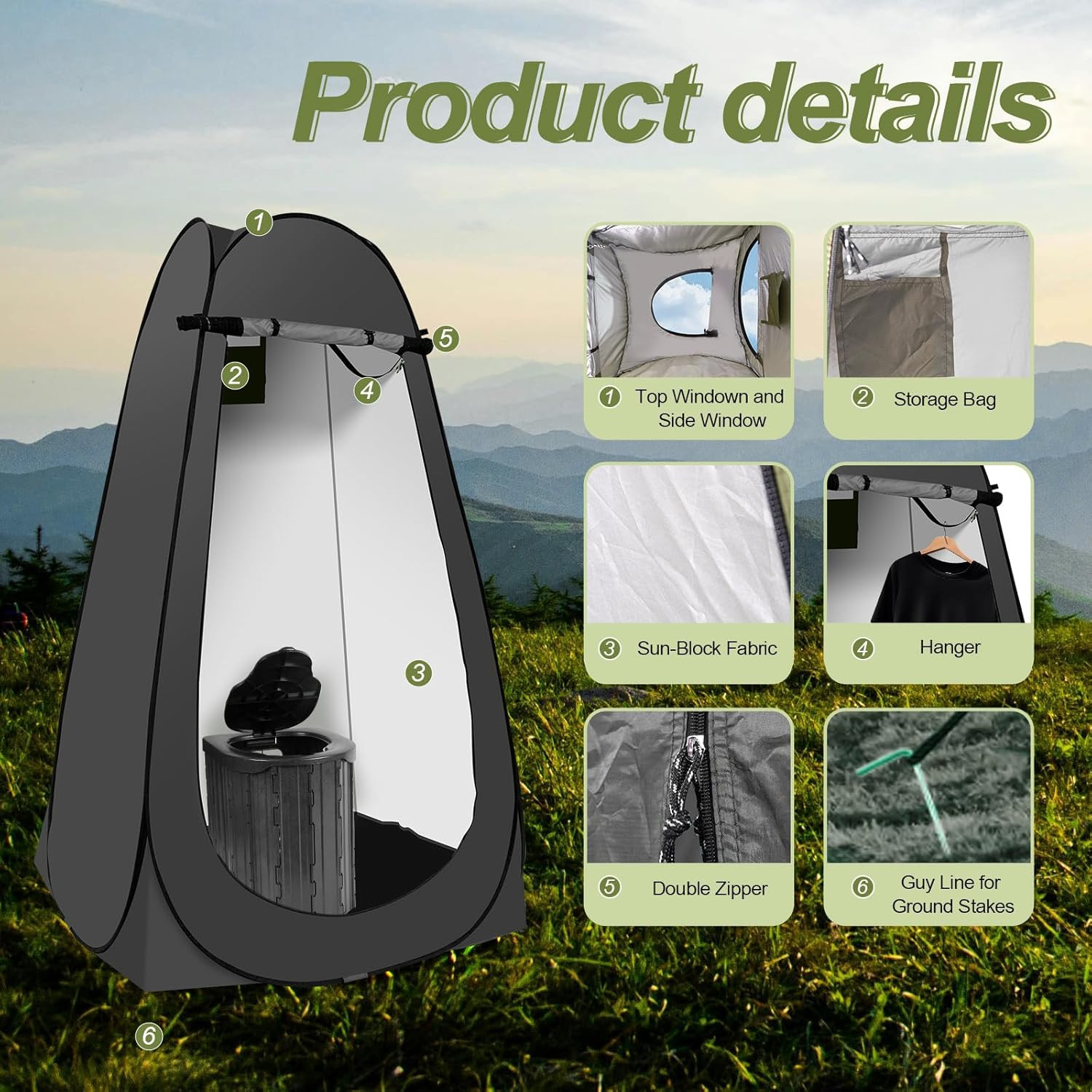 Camping Toilet Kit with Pop up Privacy Tent, X Large Portable Folding Toilet Pot