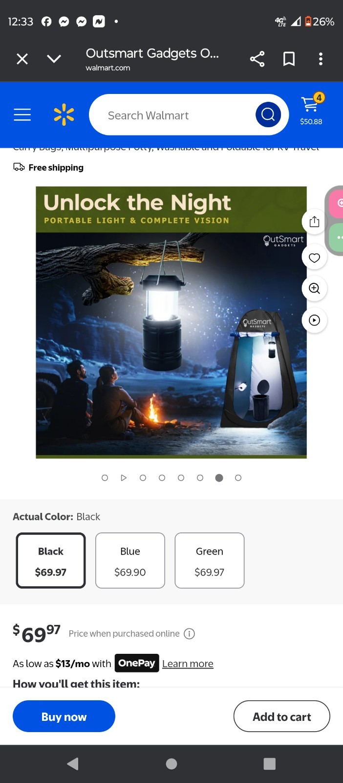 Outsmart Gadgets Outdoor Portable Toilet Set for Adults with Camping Light New