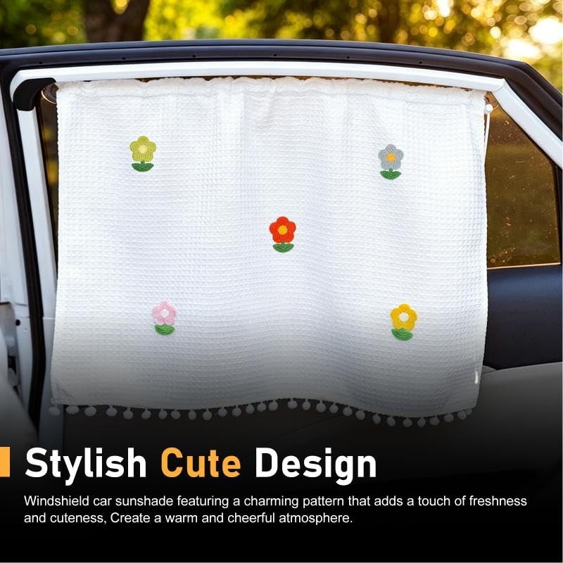 White #B Car Side Window Shades – Cute Sunflowers Pattern – 1 PC – White #B