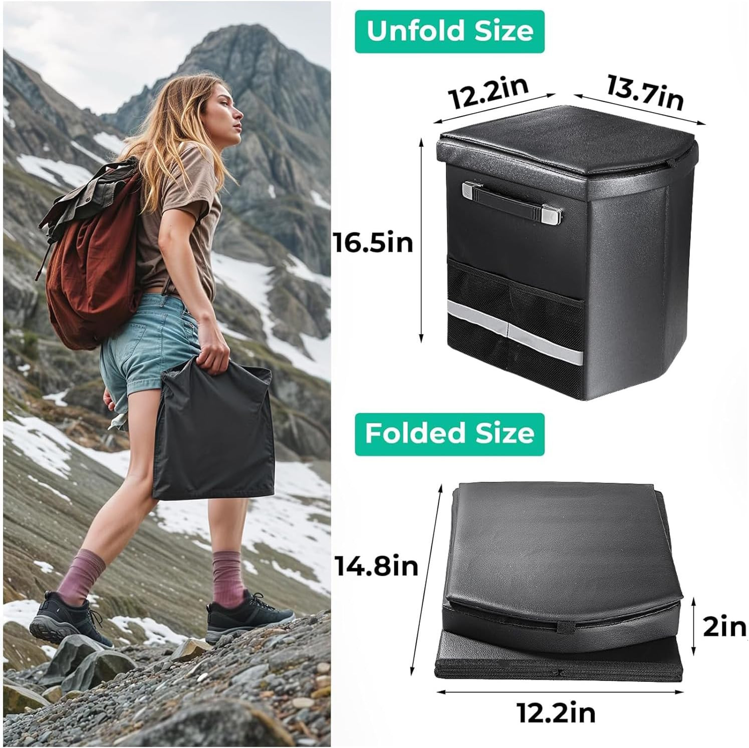 2026 Upgraded XL Portable Toilet for Adults,Tall Camping Toilet with Lid and Con