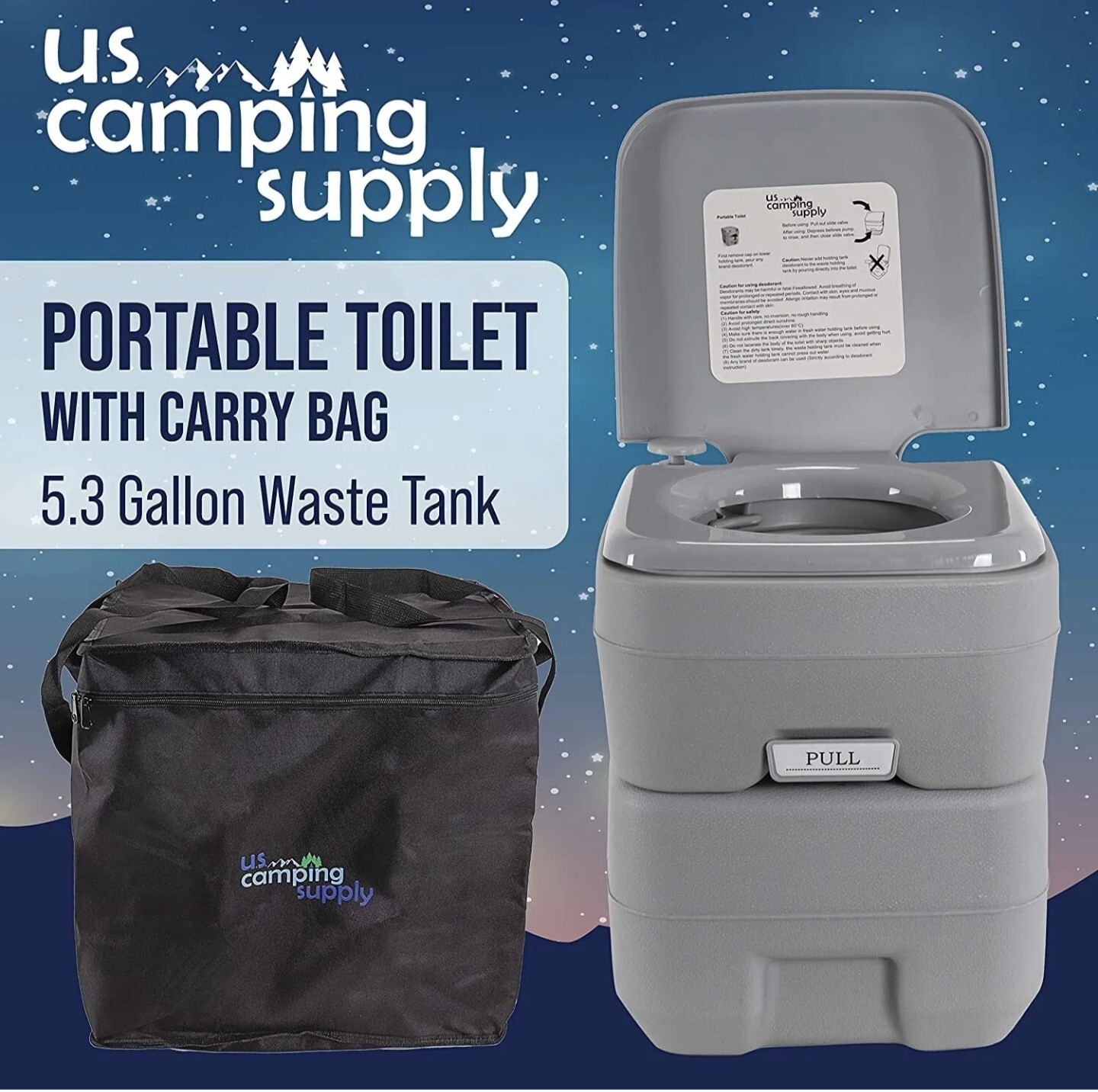 U.S. Camping Supply Portable Toilet with Carry Bag, 5.3 Gallon Waste Tank – Comp