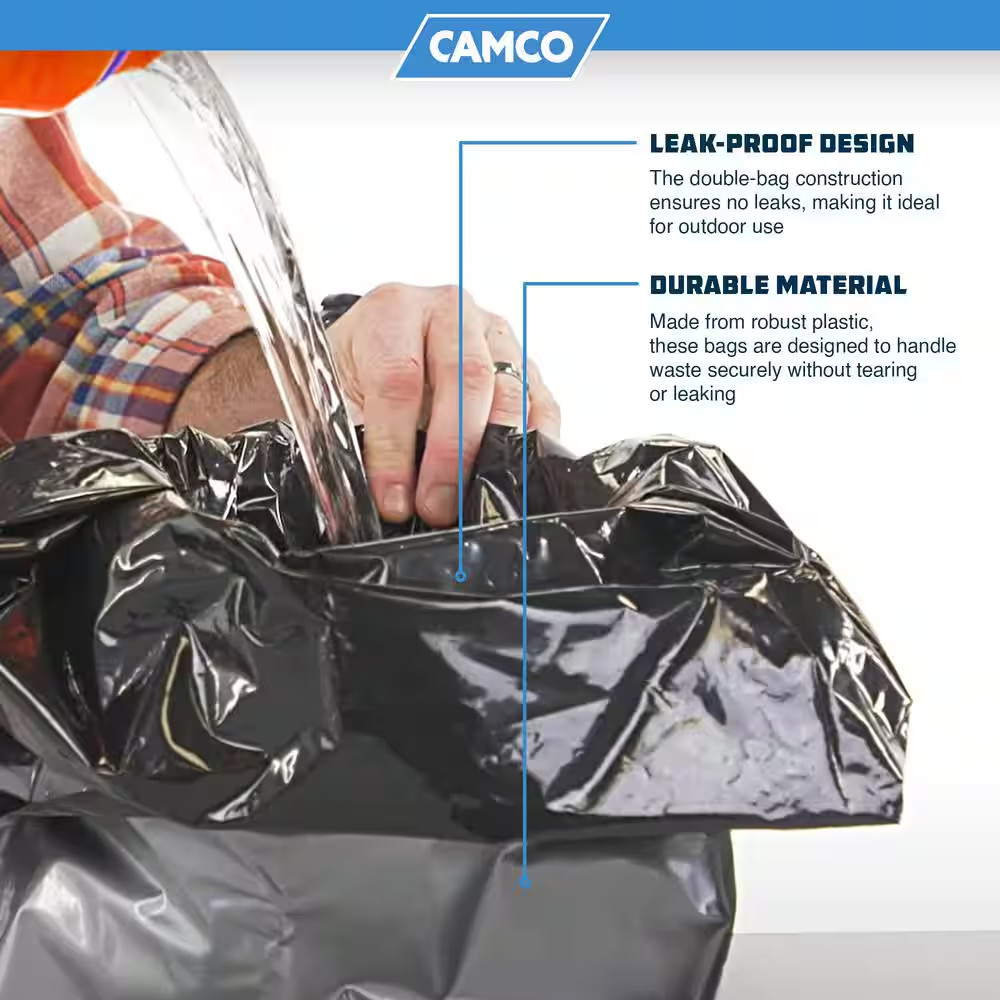 Leak Proof Double Lined Camping Toilet Waste Bags in Black (10-Pack)