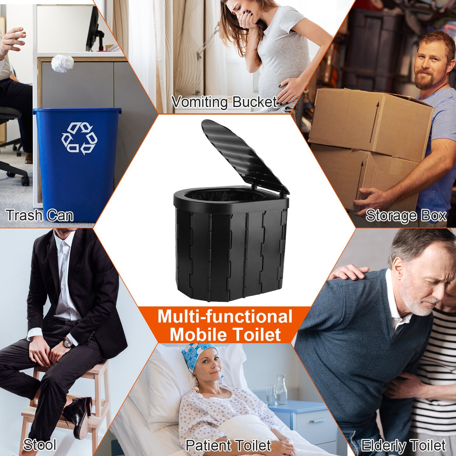 Portable Toilet for Adults Foldable Camping Potty with Lid Carry Bag Garbage Bag