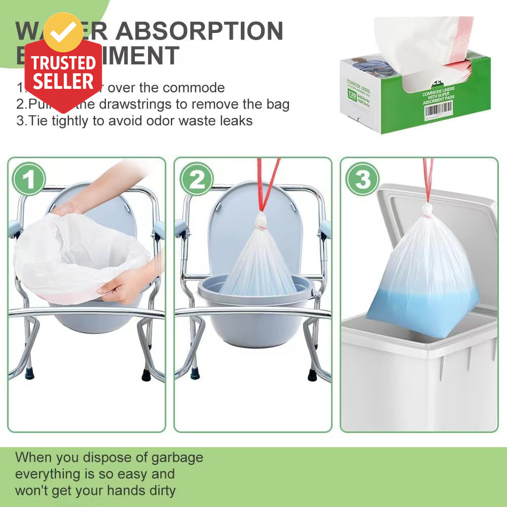 Commode Liners 120PCS Bedside Commode Liners Disposable-Portable Toilet Bags for