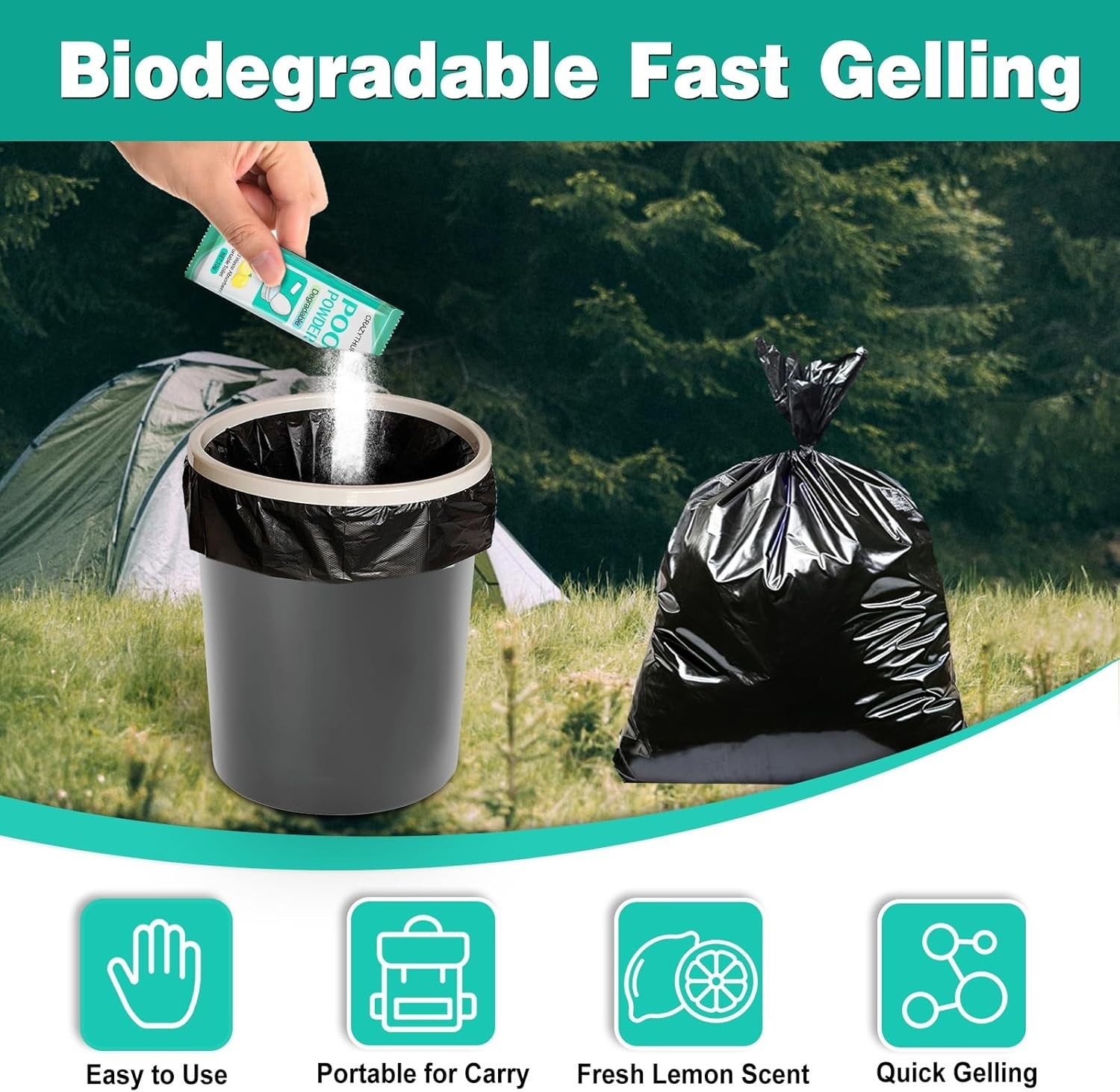 Eco-Friendly Portable Toilet Gel, 50 Lemon-Scented Packets for Camping