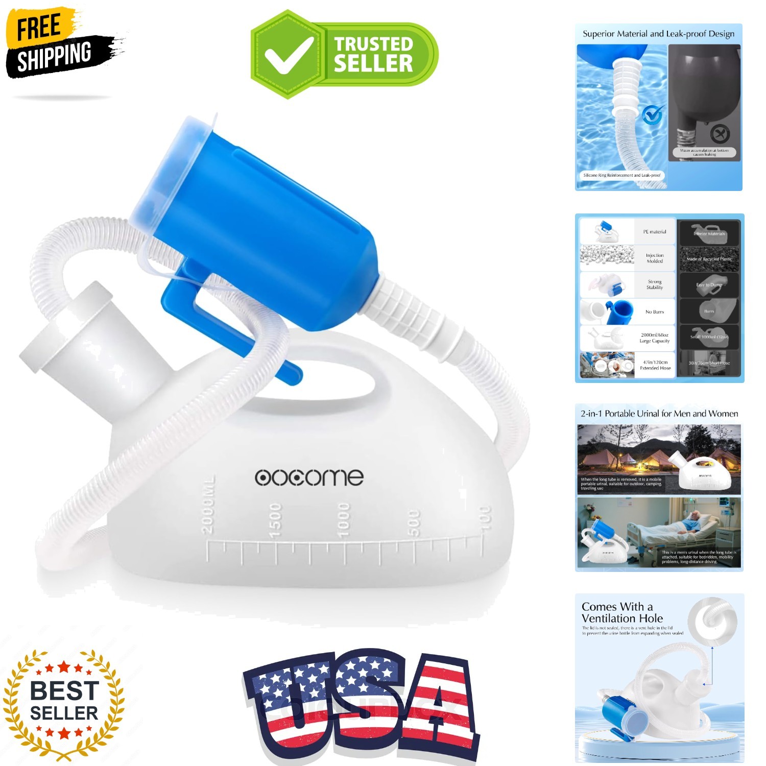 Portable Urinals for Men, Men Urinal Bottle Spill Proof Reusable Male Pee Bot…