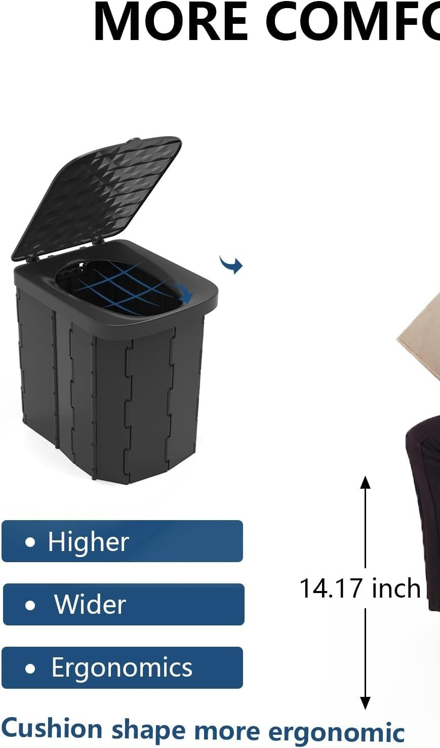 NEW XL Portable Folding Camping Toilet with Lid Travel Adult Car Potty Black