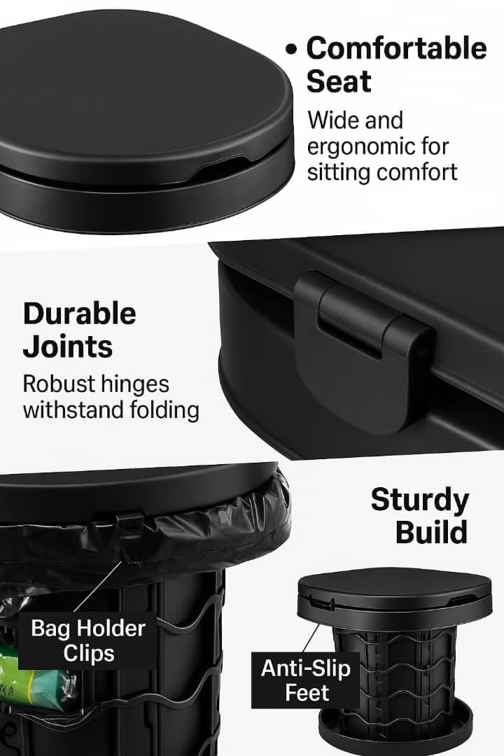 Portable Toilet for Camping Adults & , Height Adjustable Foldable Camping Toi…