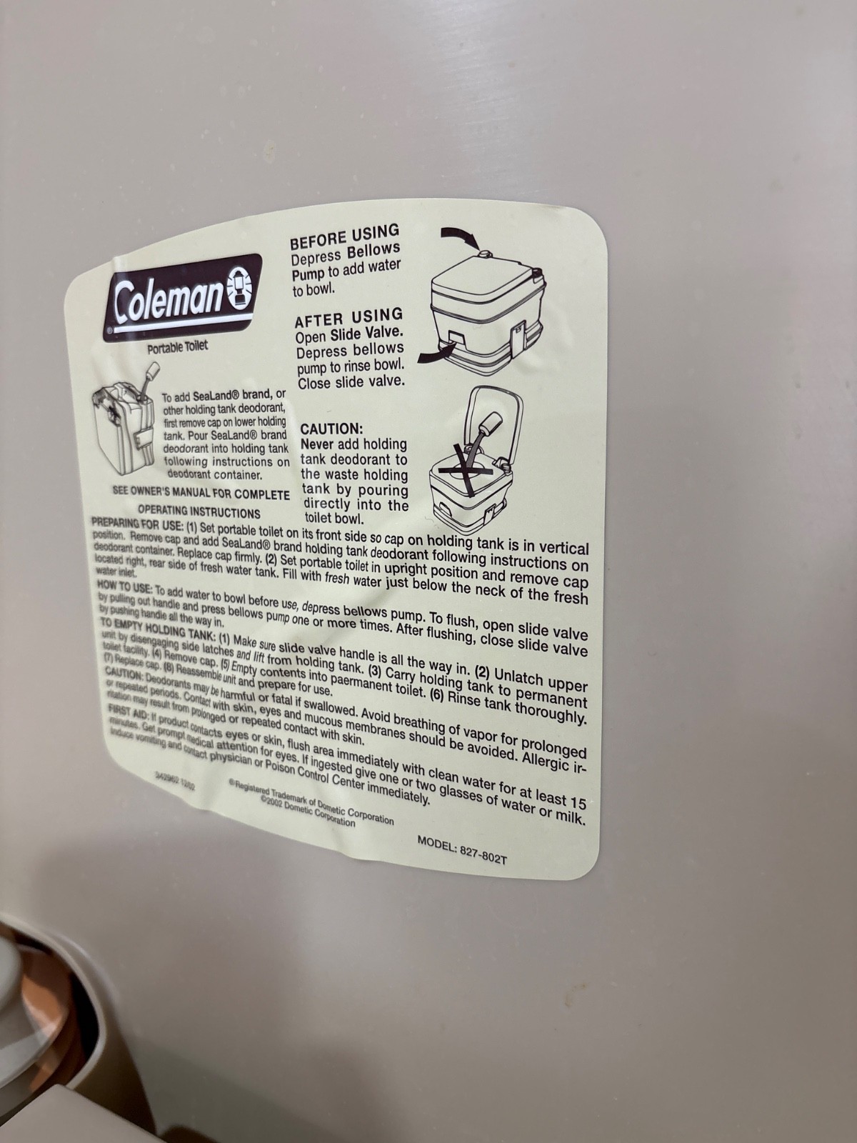 Coleman Portable Flush Toilet 3.2 Gallon Camping Gear 827-802T