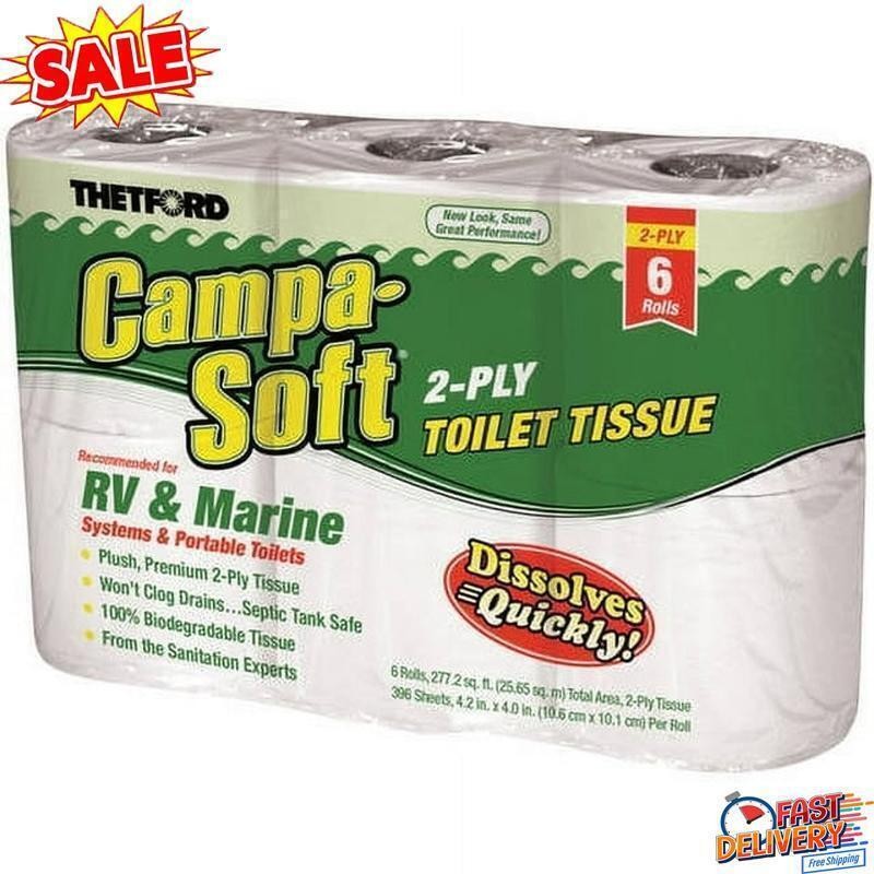 6 Rolls Portable Biodegradable Toilet Tissue Fast Dissolving Clog Free 2 Ply NEW