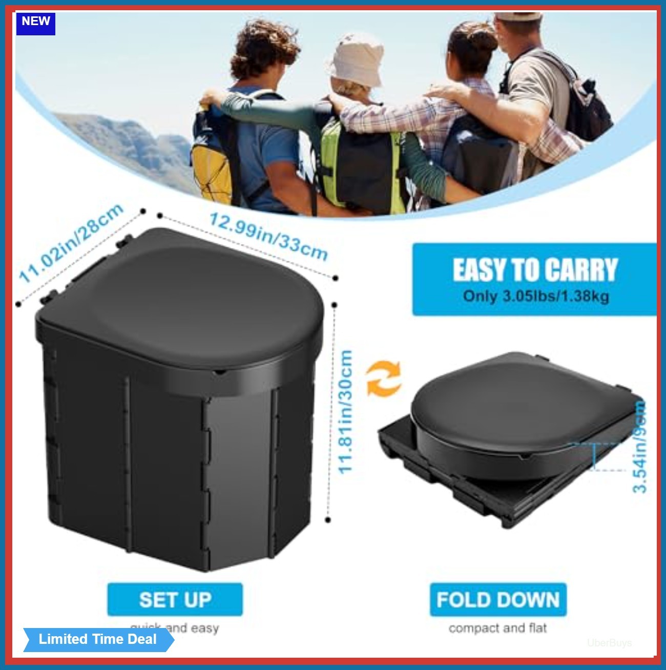 Foldable Camping Toilet for Adults with Lid 400 lbs Capacity Waterproof Carry