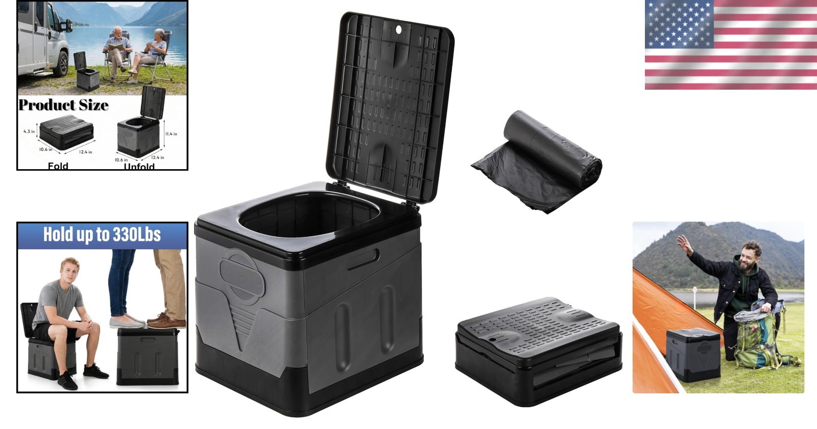 Lightweight Foldable Camping Toilet with Thick Bags – Compact and Portable