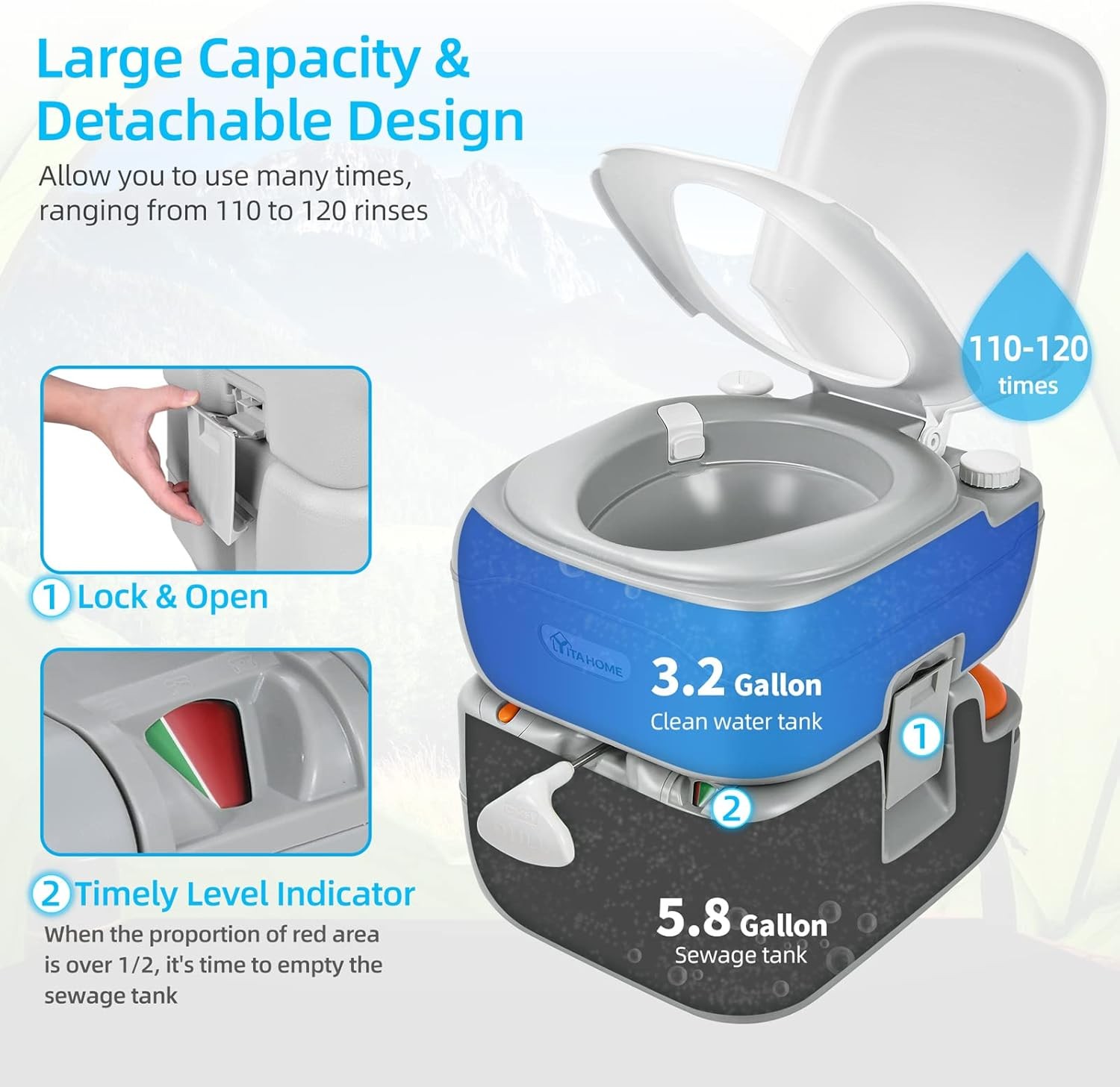 5.8-gallon portable camping toilet, comes with a storage bag,