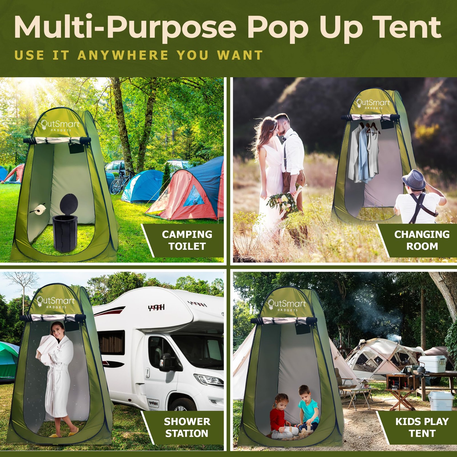 Portable Toilet Kit for Camping with XL Seat, Privacy Tent, Lantern & Carry Bags