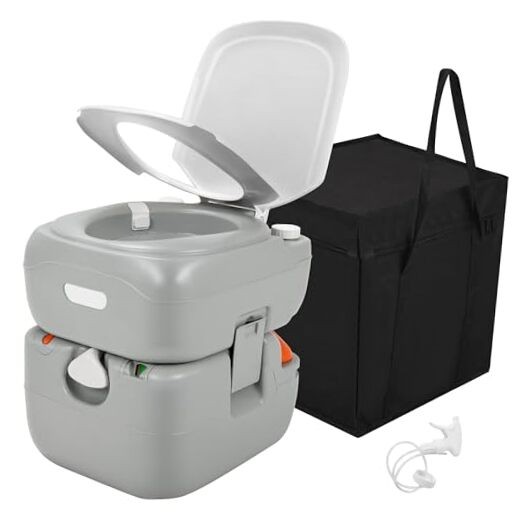 Portable Toilet 5.8 Gallon, Camping Porta Potty with Standard Seat+Bag+Sprayer