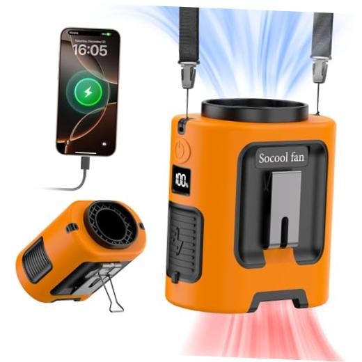 Socool Portable Waist Fan Clip on Wearable Belt Rechargeable 5000mAh Orange