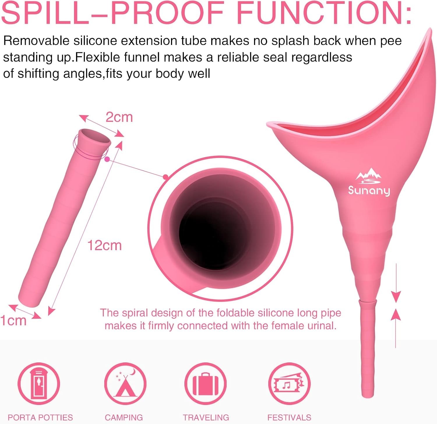 Pink Reusable Female Urinal – Silicone Pee Funnel for Outdoor Convenience